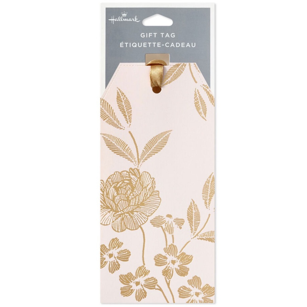 🔥10/$15 Hallmark Gold Flowers on Pink Large Gift Tag